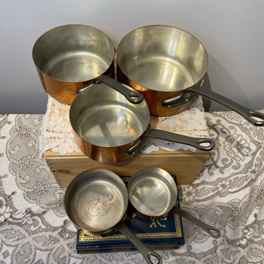 Set of 5 Copper Sauce Pans Made in France by Les Cuivres de Faucogney - Picture 6 of 11